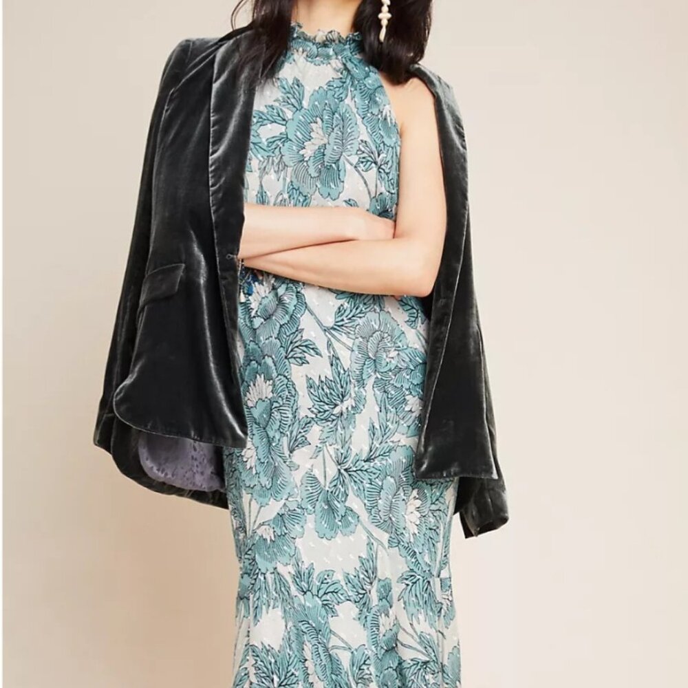 Diane von Furstenberg Floral Halter Maxi Dress Silver Drop Detail Size S - Picture 4 of 13
